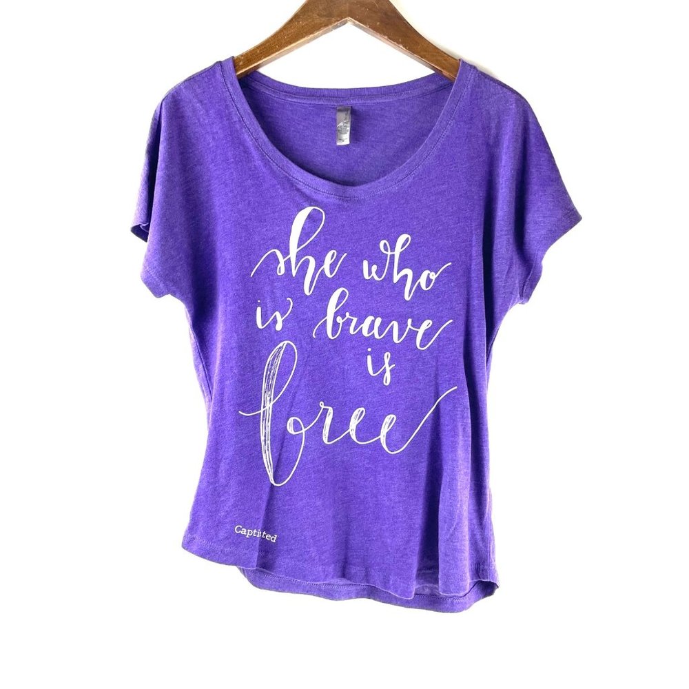 Next Level Apparel Womens Tshirt - She who is Brave Is Free - Purple Size M